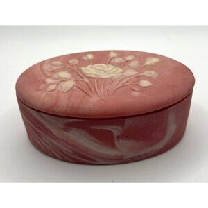 Vintage Soapstone Trinket Box Pink Roses 1974 Oval Gift International USA